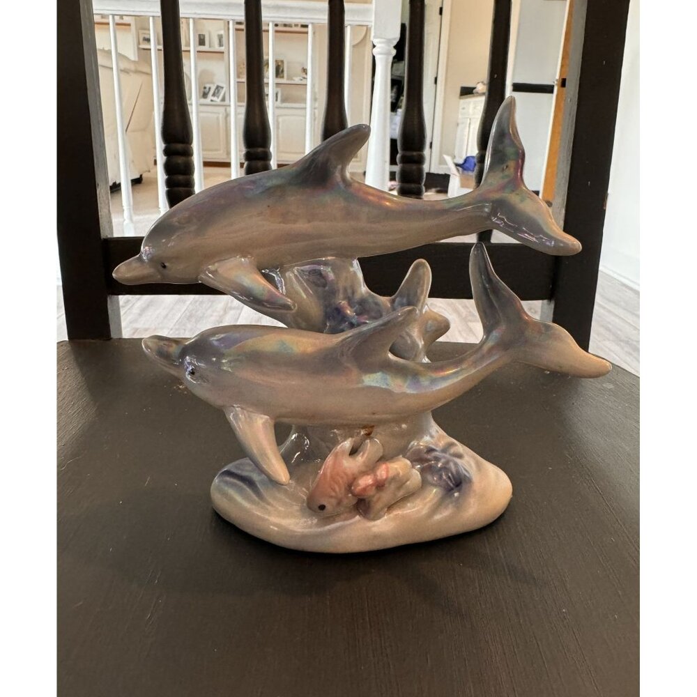 Ceramic Dolphin Figurine Trio - Vintage Handcrafted Ocean Decor